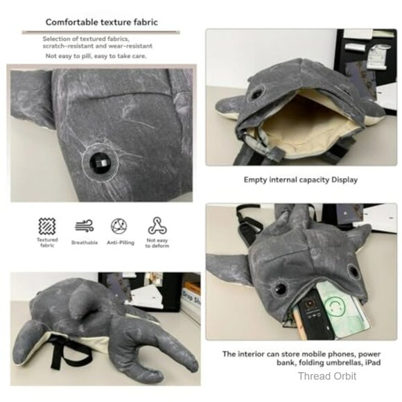 Large Capacity Whale Shark Backpack, Durable Polyester Daypack for Street Style